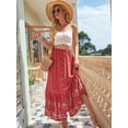 thumbnail image 6 of Maxi Skirts for Women 2025 Summer Boho Long Flowy Floral Elastic High Waist Front Slit Skirt Casual Travel Skirt Red XL, 6 of 9