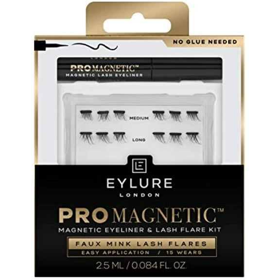 Eylure PROMAGNETIC Magnetic Eyeliner and False Lashes Kit, Faux Mink Flares, Medium and Long, No Glue Needed