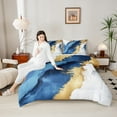 thumbnail image 4 of Manfei Modern Fulid Art Queen Comforter Set,Maeble Pattern Bedding Sets,Glod White Blue Bedding Comforter Set For Kids,Ultra Soft Home Decor Reversible,3-Piece, 4 of 8