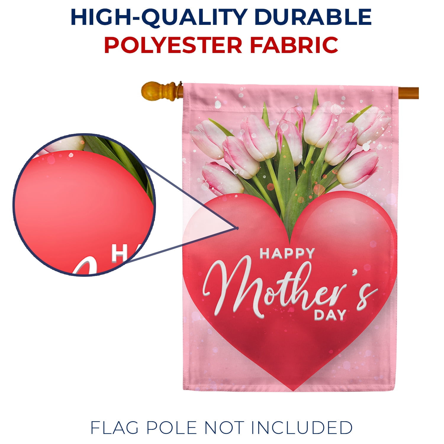 America Forever Happy Mother's Day Tulip House Flag 28 x 40 inches Red Heart Best Mom Ever Double Sided Holiday Seasonal Yard Outdoor Decorative Love You Mom Flag