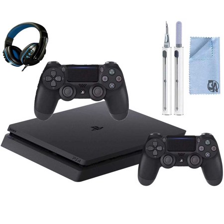Sony 2215B PlayStation 4 Slim 1TB Gaming Console Black  Headset 2 Controller With Cleaning Kit Like New