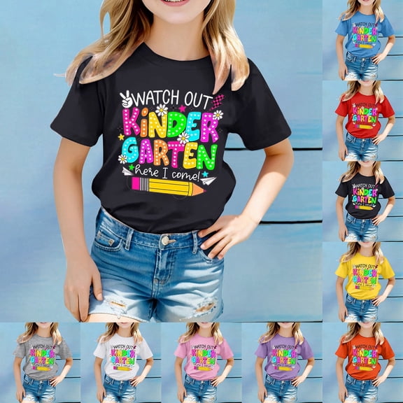 Y-Sunset Kindergarten Shirts for Girls Watch Out Kindergarten Here I Come Shirt Kids Back to School T Shirt Children School Tee 2-3 Years&Black