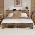 thumbnail image 3 of King Bed Frame, King Size Bed Frame with Storage Headboard, Farmhouse Platform Bed Frame with Charging Station and LED Lights, Sturdy Wooden Slats, No Mattress Required, No Noise，Brown, 3 of 8