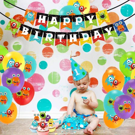 Monster Bash Party Decorations Monster Birthday Balloons Happy Birthday Banner Cupcake Toppers For Boys Monster Party Supplies Walmart Canada