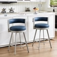thumbnail image 2 of Zesthouse 26.6″ Swivel Bar Stools Set of 2, Faux Leather Upholstered Counter Height Chairs with Barrel Back & Matte Gray Metal Legs, Modern Barstools for Kitchen Island, Navy Blue, 2 of 10
