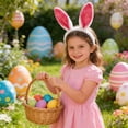 thumbnail image 4 of Ovzne Easter Bunny Ears Headband – Blue Fleece Hair Hoop with Spring Flowers for Holiday Parties, 4 of 6