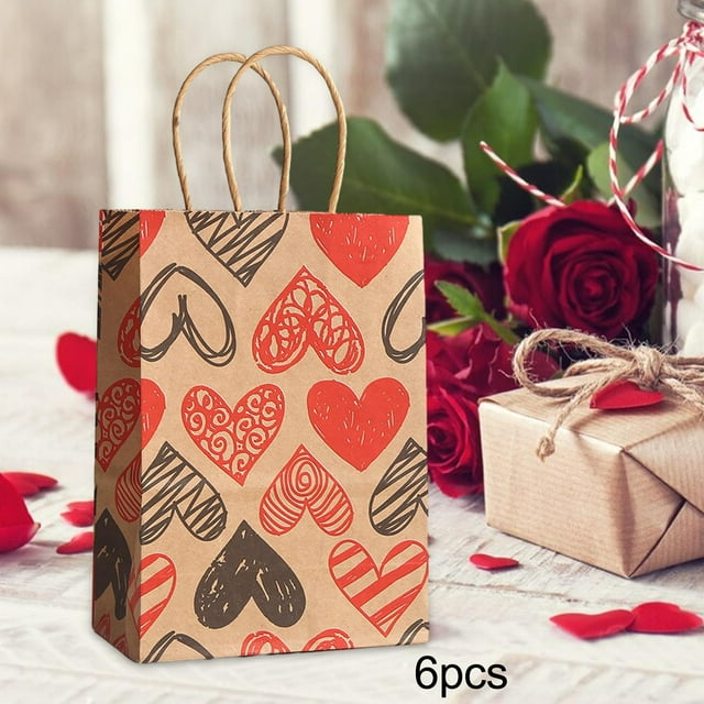 6 bolsas de regalo para el Día de San Valentín, bolsa de dulces con asas, bolso portátil, bolsa de regalo de amor para fiesta, vacaciones, cumpleaños, , estilo D Macarena Bolsa de San Valentín