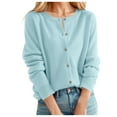 thumbnail image 2 of Karight Women's Solid Button Casual Cardigan-neck Long Sleeve Knitted Coat, 2 of 4