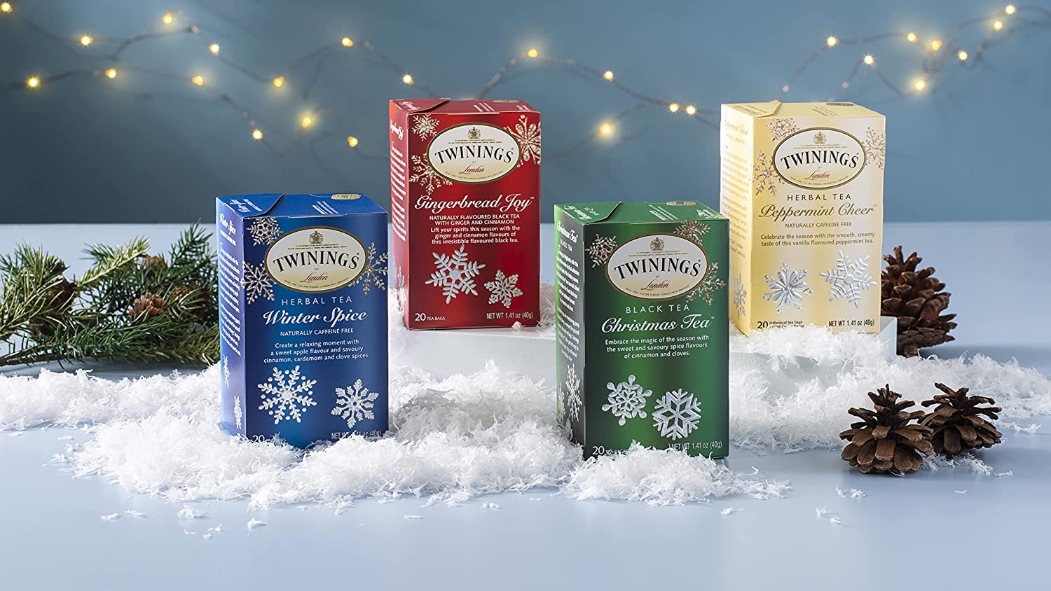 Twinings Holiday Variety Tea Bag Pack, Christmas Tea, Winter Spice, Gingerbread Joy, Peppermint Cheer, 20 Count (Pack of 4)