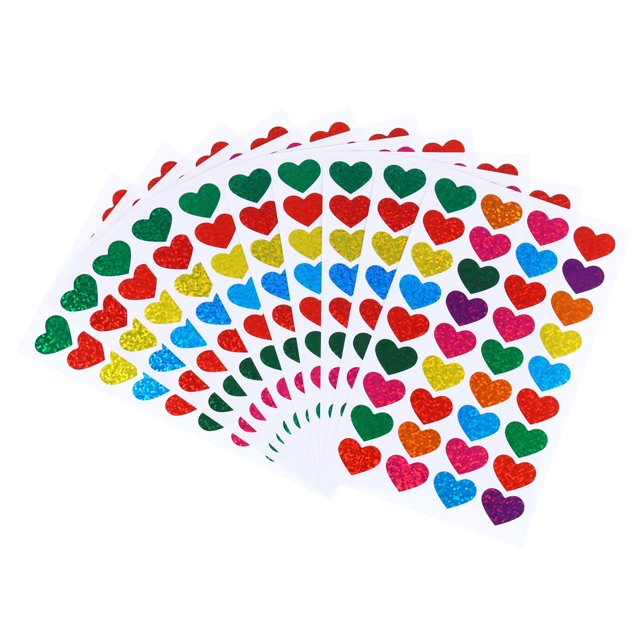Unique Bargains 720 Pcs Heart Reward Stickers, 20 Sheet Sparkling Self Adhesive Colorful Sticker, Multicolored