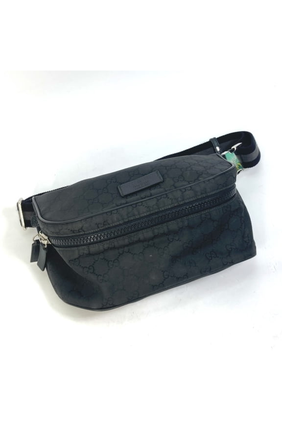 Pre-Owned GUCCI 509643 GG Belt Bag, Body Waist Pouch, Crossbody Nylon, Men's, Black (Good)