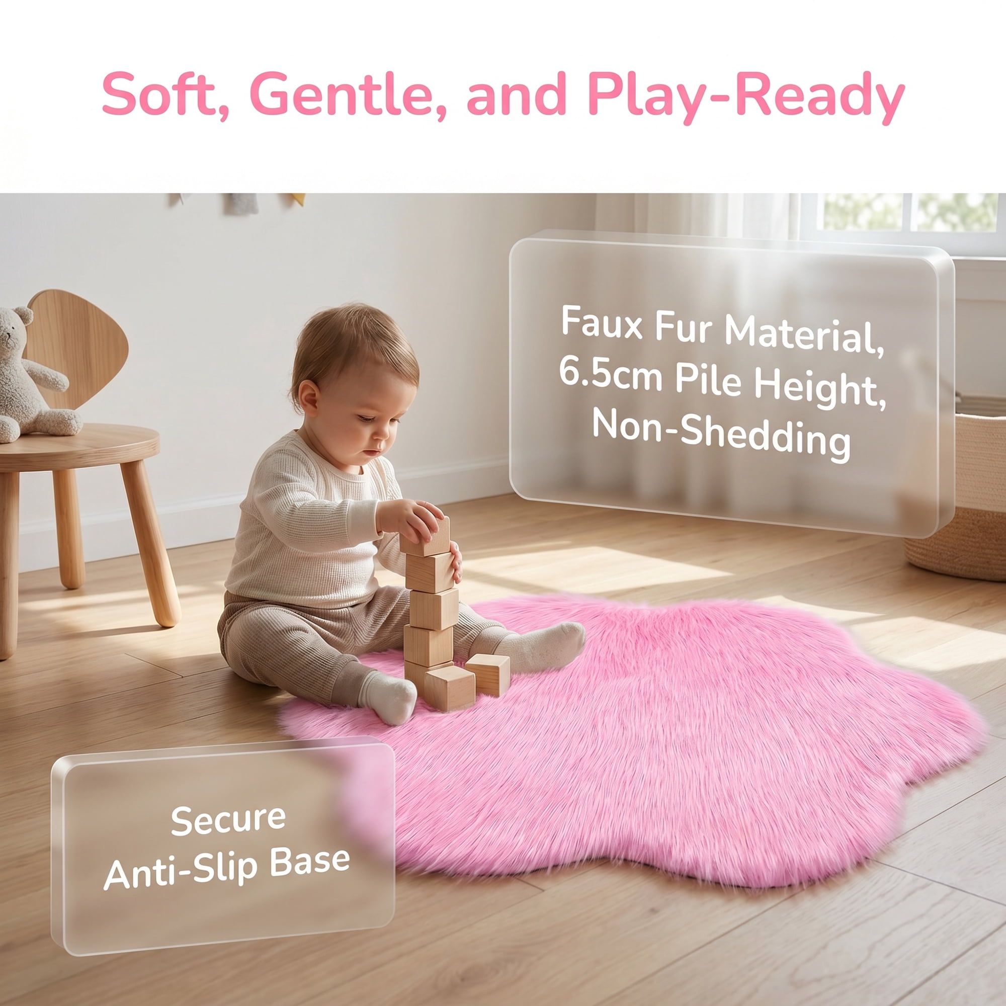 Unique Bargains Shaggy Flower Area Rug Fluffy Non-Slip Fuzzy Carpet 24" x 24" Pink