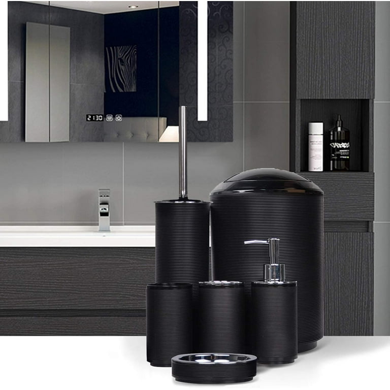 Black Bathroom Set , Black Bathroom Accessories Set, Toothbrush Holder,  Bathroom with Trash Can, Soap Dispenser , Toilet Brush