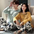 thumbnail image 1 of Conjunto de pijamas de dibujos animados para hombre y Mujer, ropa de dormir de algodón para parejas, Tops largos para dormir, pantalones, otoño y primavera, 1 of 4