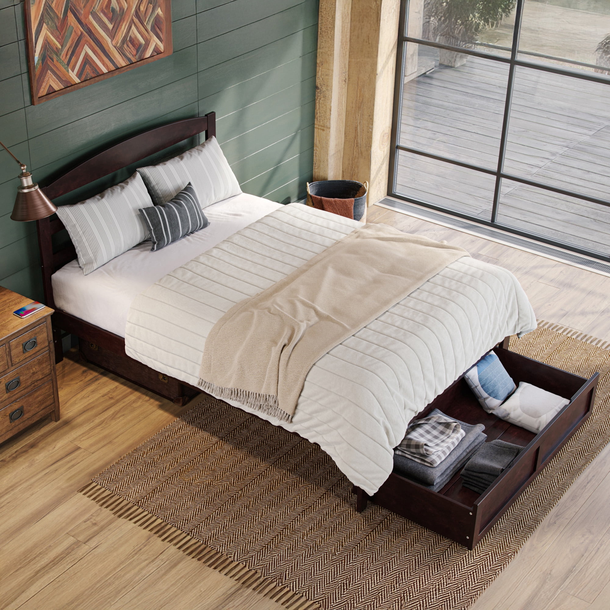 AFI Warren 14" Full Wood Platform Bed Frame with Foot Drawer Storage, Espresso