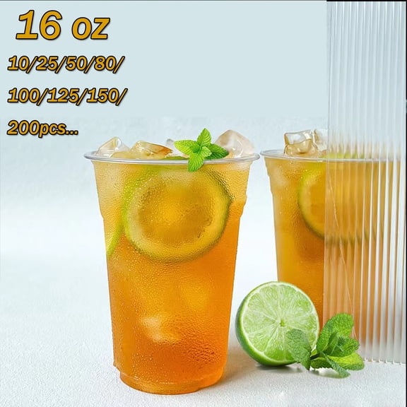 Various Sets - 16 Oz.] Clear Plastic Cups with Straw Slot Lid, PET Crystal Clear Disposable 16oz