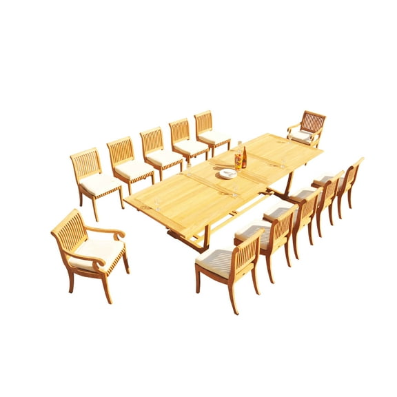 Grade-A Teak Dining Set: 12 Seater 13 Pc: 118" Mas Rectangle Trestle Leg Table And 12 Giva Chairs (2 Arm & 10 Armless Chairs) WholesaleTeak #51GV2513