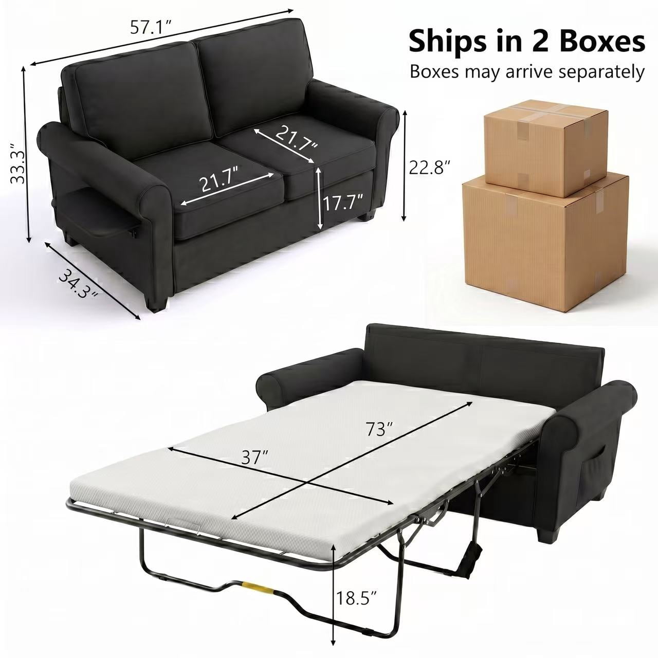 IDEK Pull Out Sofa Bed, 2-in-1 Convertible Loveseat Sleeper Couch with Side Pockets, Gray