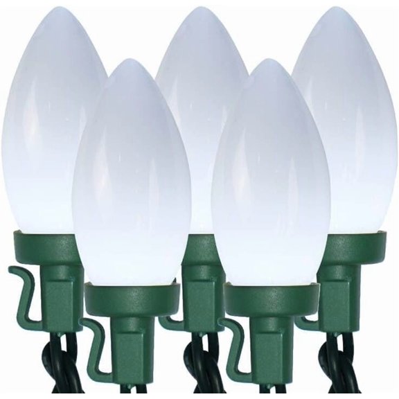 C9 Bulbs Outdoor Lights String Christmas 25 LED Strawberry Xmas Tree Waterproof Decoration Indoor Plug in 14.4 Feet Used for Patio Party Festive Courtyard Home(Cold White)