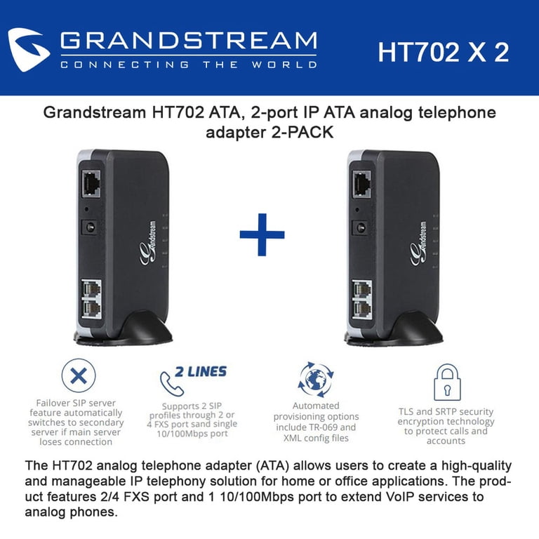 Grandstream HT702 (Bundle of 2) HandyTone 702 2-port IP ATA analog