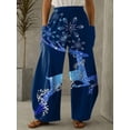 thumbnail image 2 of Pantalones de seda de leche, pantalones de cintura elástica, pantalones de cintura alta, pantalones de pierna ancha, pantalones de muslo con estampado navideño fino, 2 of 6