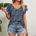 thumbnail image 3 of Camiseta informal para mujer camisetas de manga corta con cuello en V suave para ir de compras (azul XXL) FLhrweasw Para estrenar, 3 of 6