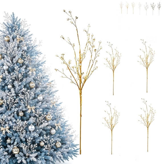 Crystal Beaded Christmas Tree Branch Picks, Sparkling Acrylic Branch Stems for Holiday Tree Wreath Garland Decor