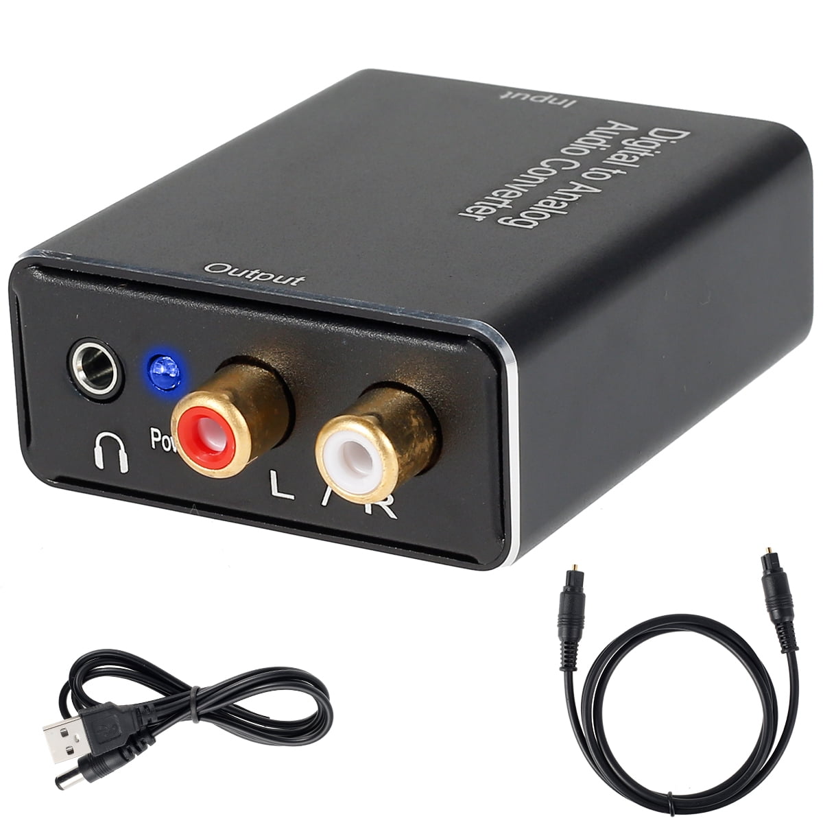 AutoWT Digital Optical Coaxial Toslink Signal to Analog Audio Converter Adapter RCA L/R output with Optical Toslink Cable Standard RCA with 3.5mm Audio Cable Fiber Optical Cable and USB Power Cable 