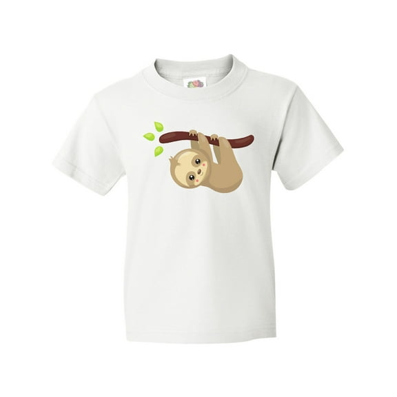 Inktastic Cute Sloth Hanging From Tree Branch, Lazy Sloth Youth T-Shirt
