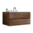 thumbnail image 4 of 36 Inch Wall Mounted Floating Bathroom Vanity with Ceramic Sink Double Soft Close Drawers Handle Free Design Walnut Finish, 4 of 5