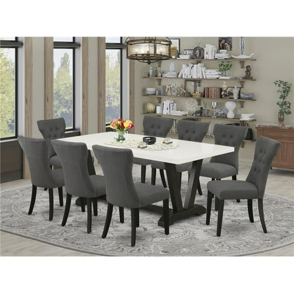 9 Piece V-Style Kitchen Table Set - Dark Gotham Gray