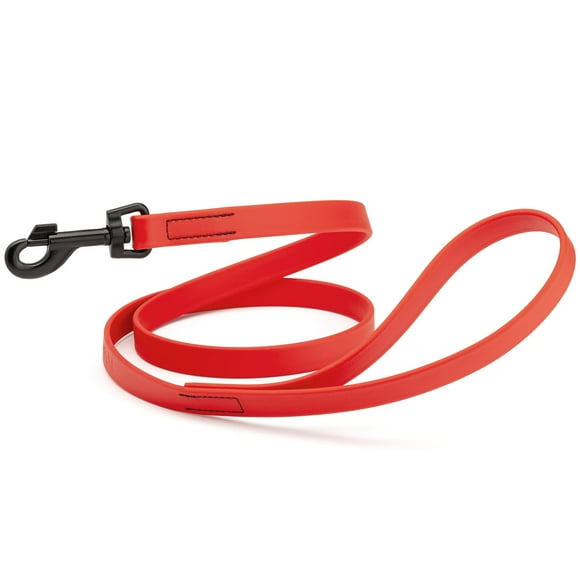 Dogline Biothane Waterproof Dog Leash Strong Coated Nylon Webbing with Black Hardware Odor-Proof Easy to Clean High Performance for Small or Large Dogs Made in USA 4 or 6 ft Lead, Cherry Red