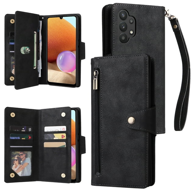 Case for Samsung Galaxy A32 4G Magnetic Leather Zipper Wallet Cover Card Holder