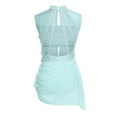 thumbnail image 2 of YiZYiF Womens Shiny Rhinestone Sleeveless Mesh Dance Dress Lyrical Dancewear Figure Skating Costume Light Blue XL, 2 of 7