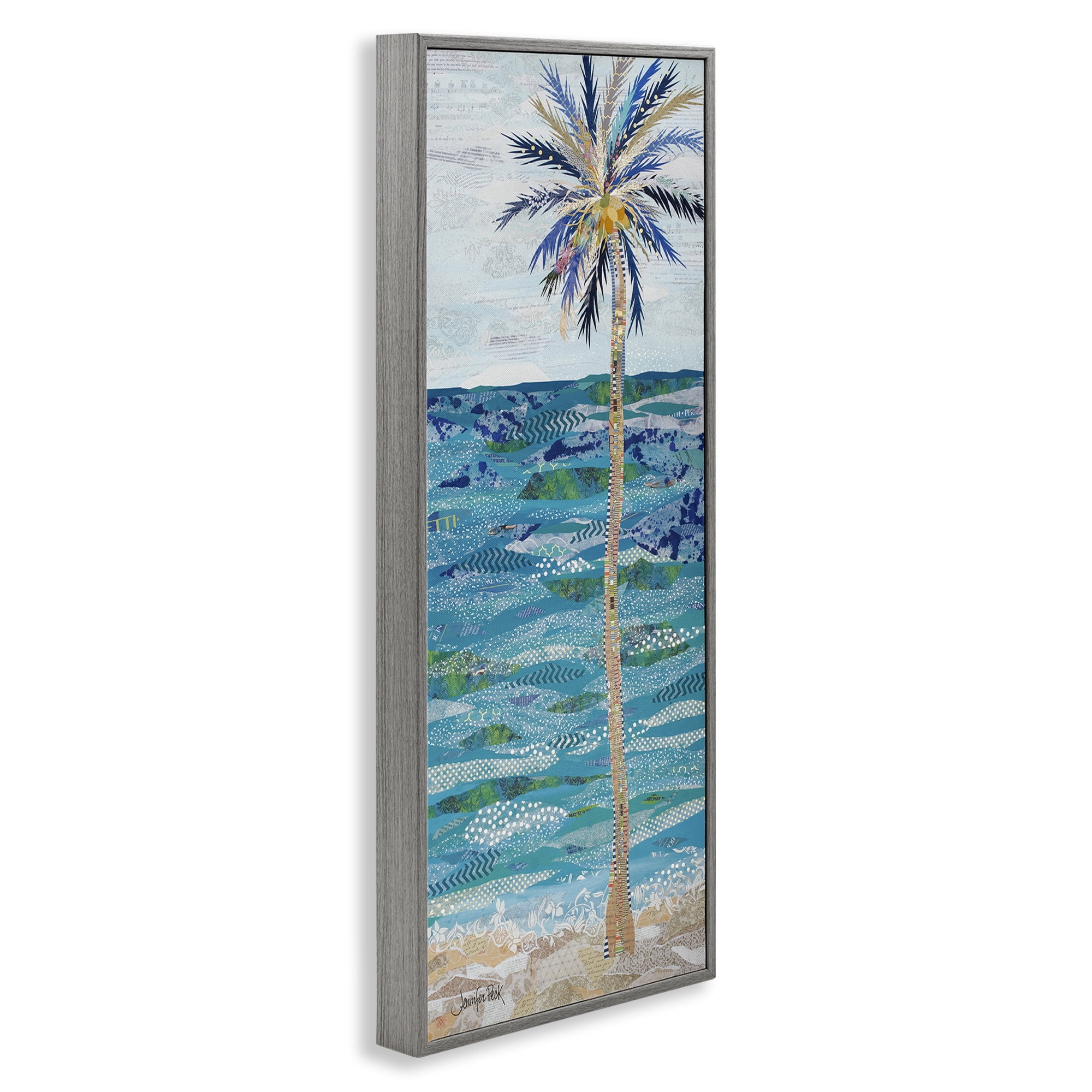 Stupell Industries Tangled in Blue Collage Coastal Painting Gray Framed Art Print Wall Art, 13 x 30