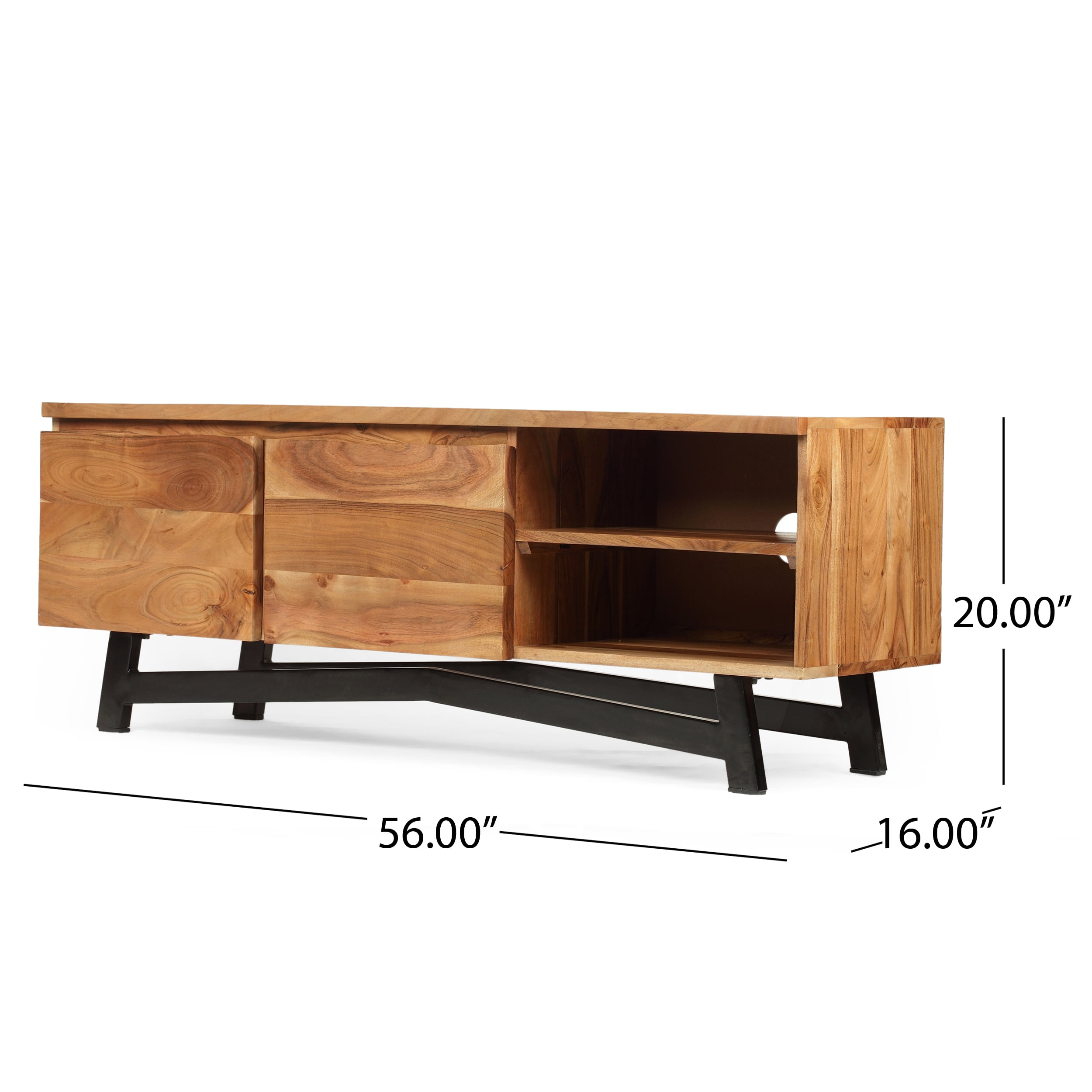 Cynthia Modern Industrial 2 Door Acacia Wood Tv Cabinet Natural And Black Walmart Com Walmart Com