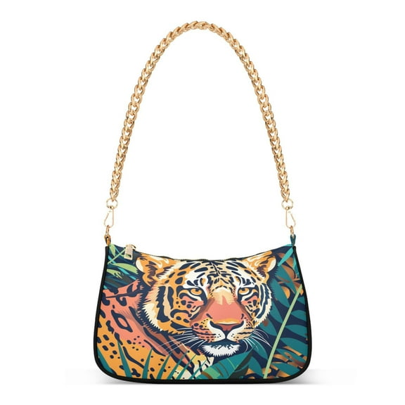 Ryvnso Tiger in Leaves Womens Chain Shoulder Bag Tote Handbags Clutch Hobo Purse with Zipper for Travel