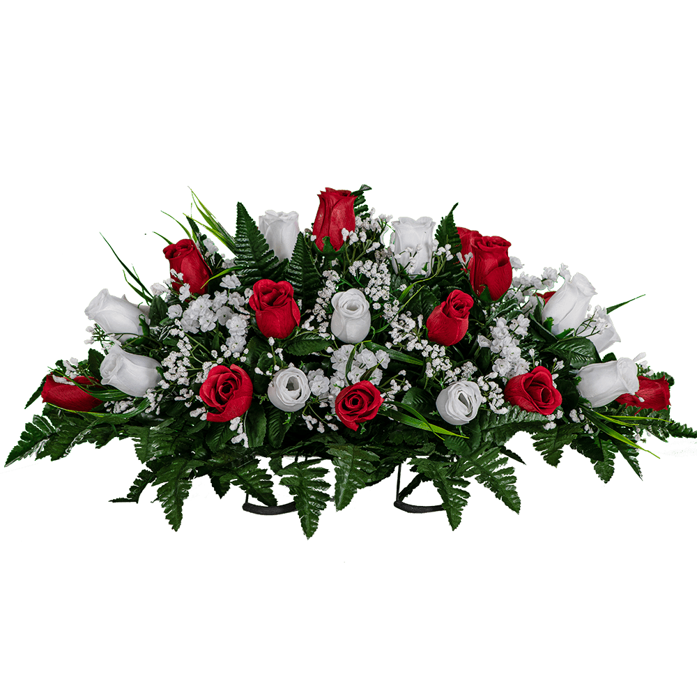Sympathy Silks Artificial Cemetery Flowers 30" Red and White Rose Buds