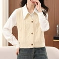 thumbnail image 4 of Cardigan Vests for Women Loose V Neck Button Down Cable Knitted Sleeveless Sweaters Outerwear, 4 of 5
