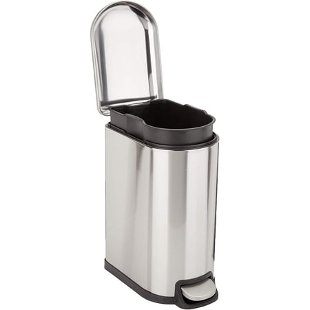 Rectangular Small Trash Can with Soft-Close Step Pedal, Removable Inner Bucket, Hands-Free, Space-Saving, Smudge Resistant, 20l / 5.3 gallon, Nickel