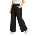 thumbnail image 3 of ClodeEU Women's Plus Size High Waisted Stretchy Wide Leg Pants,Casual Trousers with Pockets Black,Women's Plus L, 3 of 9