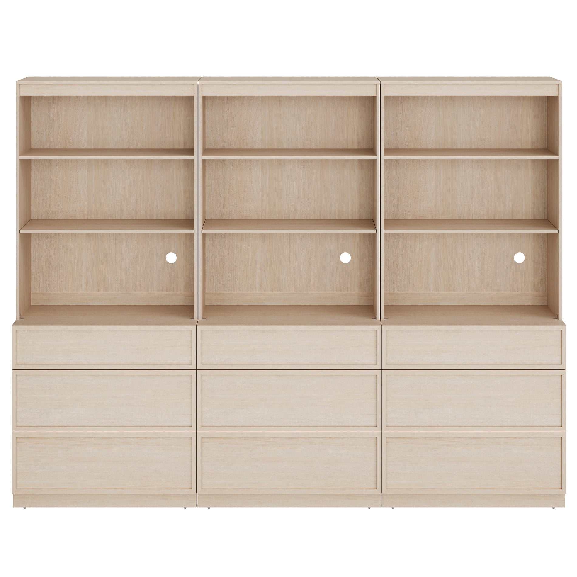 Modern 72" Tall 94.5" Wide Wood Sideboard Buffet with 9 Drawers & Open Shelves for Dining Kitchen,Beige
