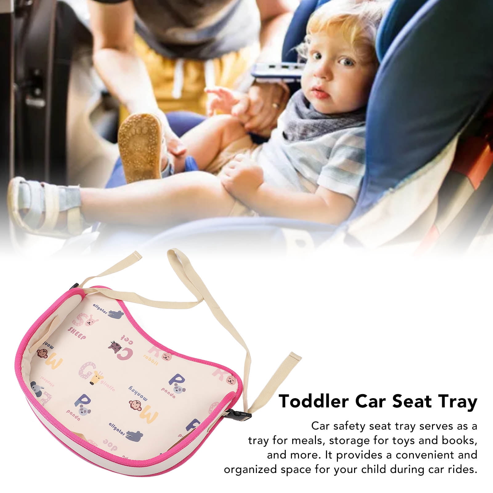 M Buder Toddler Car Seat Tray Portable Multi Functional Letters Pattern Storage for Snacking Playing, 16.5 inches / 42 cm