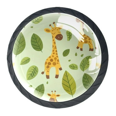 4 Pack Black Drawer Knobs, Giraffe and Leaves Cabinet Knobs Round Glass Knobs for Kitchen Cabinet Hardware Bathroom 35MM
