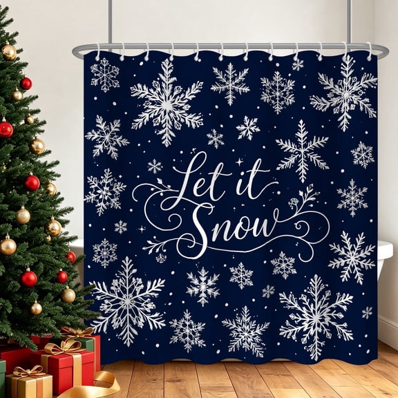 Tchckioa Navy Blue Winter Snowflakes Shower Curtain for Bathroom,72x72 Inch Waterproof Hooks Bath Curtain Decor