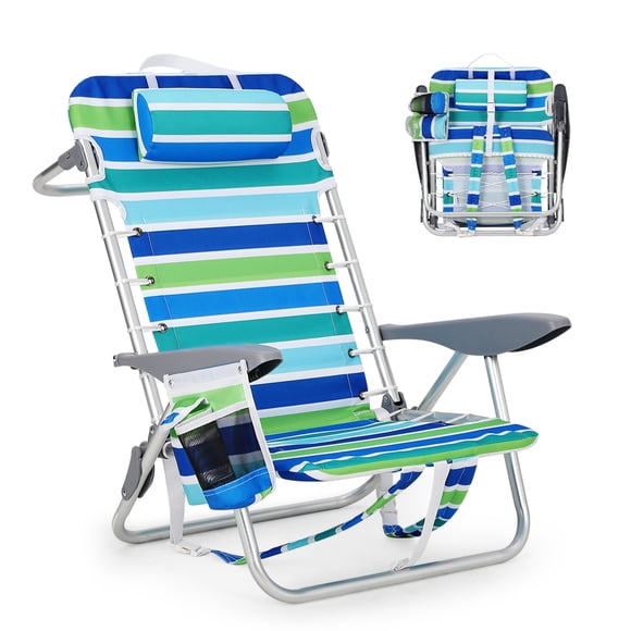 Silla De Playa Plegable Tipo Mochila Garvee De 5 Posiciones, Con Estructura De Aluminio Y Portavasos, 1 Unidad.