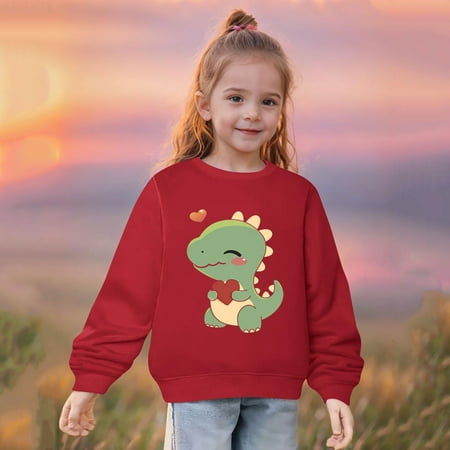 

Favoffer Girls Fashion Clothes Fall and Winter Middle Big Girls Dinosaur Printing Long Sleeve Top Sweatshirt Orange Blouse