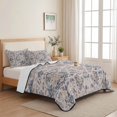 thumbnail image 5 of Twin Quilt Set 68''x86'', Vintage Blue Boho Lightweight Summer Bedspread Coverlet Set with 2 Pillow Shams, Mexican Flowers Southwestern Ethnic Breathable All Season Quilt Bedding for Dorm/Bedroom, 5 of 9