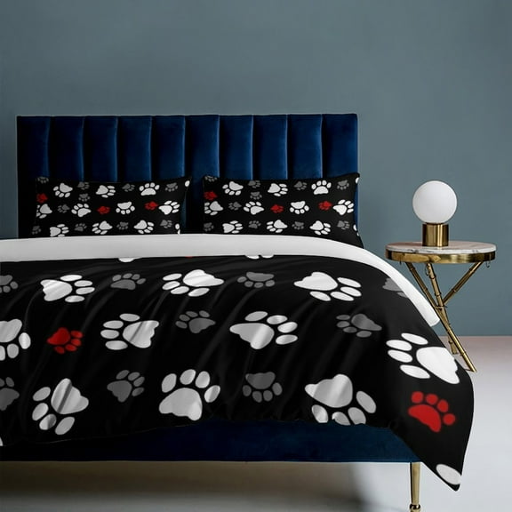 Cartoon Paw Print 3-Piece Bedding Set, Luxuriously Soft Bedding with Matching Pillow Shams, Comforter Set Twin Size for Casual Home Decor