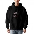 thumbnail image 2 of Men's Long Sleeve Hoodie Pullover Sweatshirt with Pockets - ' Be Real Not Perfect ' Pink & White Cursive Design Relaxed Fit, 2 of 7